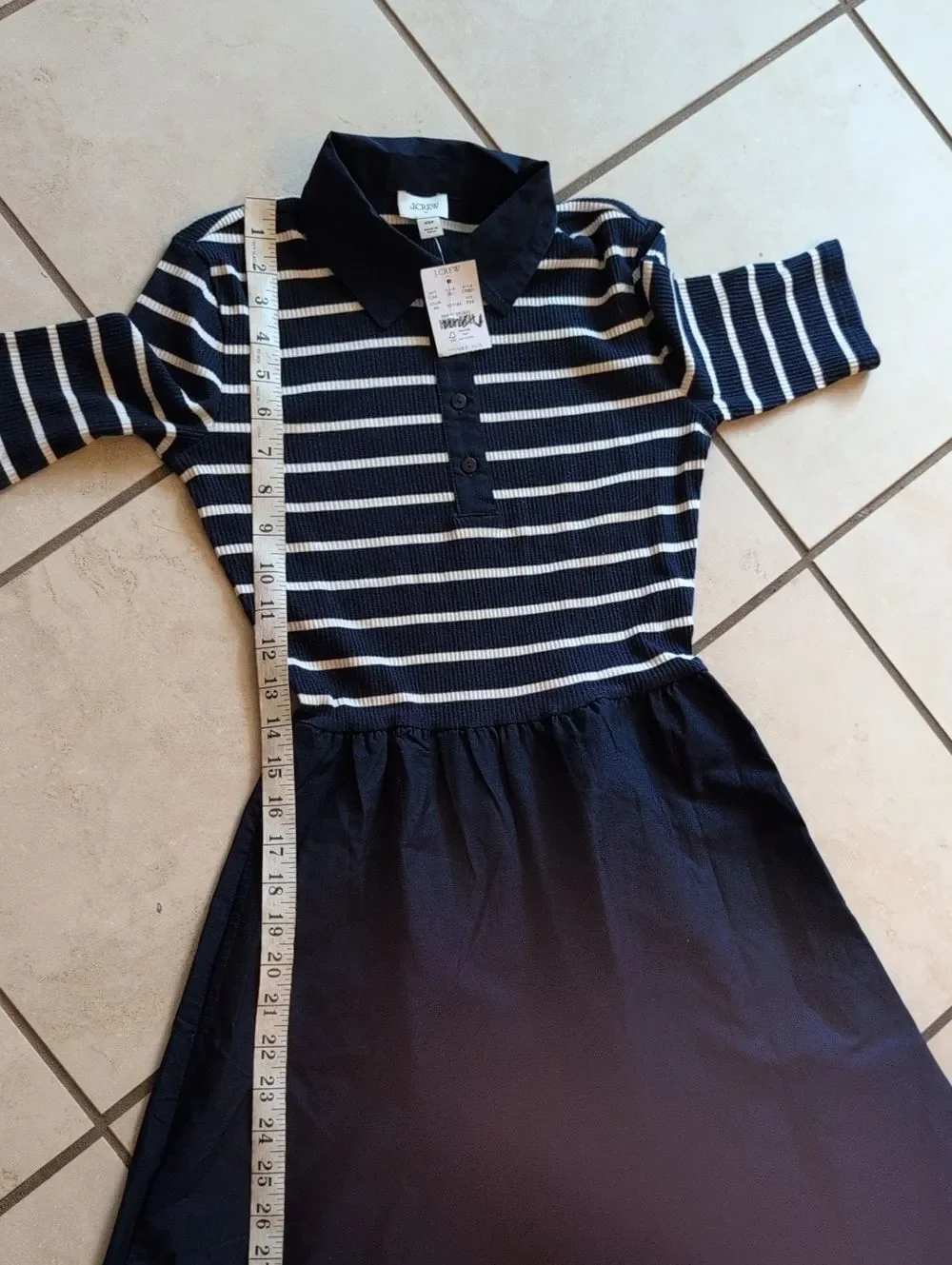 NWT J. Crew Striped collared knit Midi dress Navy Blue White XSP